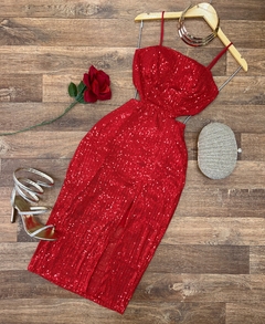 Vestido paête midi vermelho