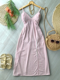 Vestido midi linho rosa