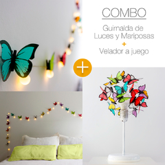 Combo guirnalda de Luces Bolita y Velador de Mariposas, varios colores