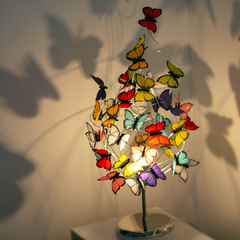 Lampara de mesa Éxodo Mini Glam, base Niquelada Mariposas multicolores - comprar online