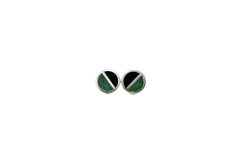 Sterling Silver Ear Studs - Geometric Circles Green and Black