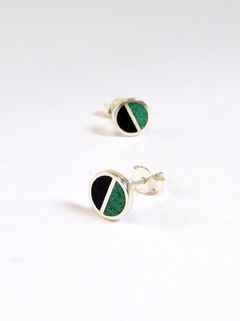 Sterling Silver Ear Studs - Geometric Circles Green and Black - buy online