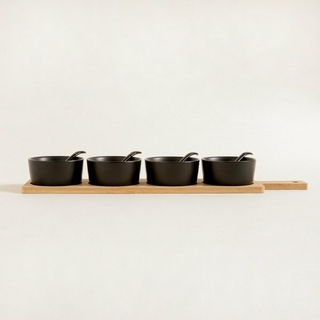 Set Condimenteros Ceramica x 4 Base Bamboo (0519008)