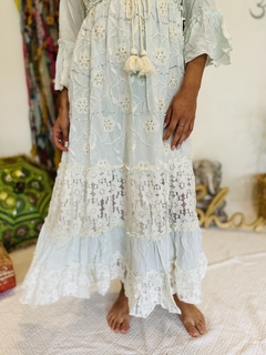 VESTIDO LARGO BOHO COZUMEL celeste claro - Shanti Hippie Chic