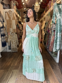 vestido largo lurex verde agua - Shanti Hippie Chic