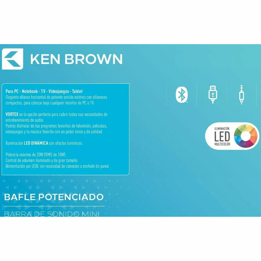 Parlante Barra Sonido Ken Brown Vortex Bluetooth Rgb - Tv Pc Notebook