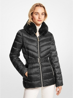 Jaqueta Michael Kors Faux Fur Trim Quilted Nylon Packable Puffer Jacket Black - Tamanho P