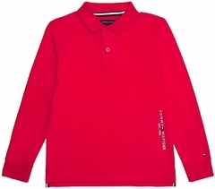 Camiseta Gola Polo Tommy Hilfiger Manga Longa Vermelha - TH4545 - Tamanho 6 anos