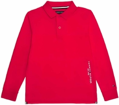 Camiseta Gola Polo Tommy Hilfiger Manga Longa Vermelha - TH4545 - Tamanho 4 anos