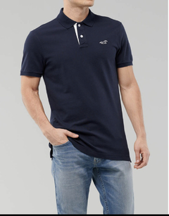 Camiseta Polo Hollister Masculina - Azul Marinho - Tamanho G na internet