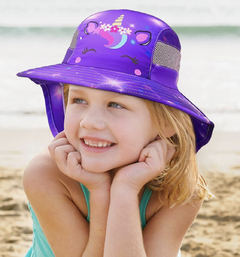 Chapéu Proteção Solar Unicórnio Roxo- Tamanho de 2 a 9 anos - FPS 50+ - comprar online