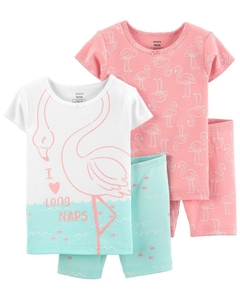 Pijama 4 peças Carters Manga Curta Flamingo - 2K552210 - Tamanho 2 anos