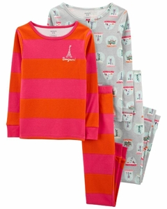 Pijama 4 peças Cotton Carter's Manga Longa "Paris"" - 3O584710 - Tamanho 4 anos