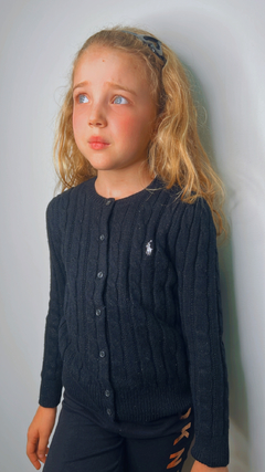 Sweater Cardigan Ralph Lauren- Menina -Preto Shine - RL8318- Tamanho 5 anos