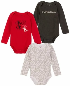 Kit 3 bodies manga longa Calvin Klein - CK6171 - Tamanho 12 meses