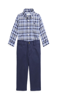 Conjunto Ralph Lauren Plaid Shirt & Chino Pant - Navy Multi - RL7509 - Tamanho 12 meses