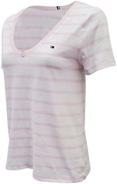 Camiseta Tommy Hilfiger Branca Striped Rosa - TH2970 - Tamanho M na internet