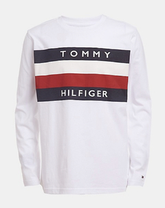 Camiseta Manga Longa Tommy Hilfiger Branca Logo- TH3085 - Tamanho 5 anos