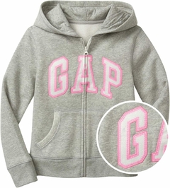 Moletom Fleece Ziper Gap Cinza Logo Rosa - GAP0996 - Tamanho 8 Anos