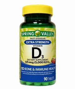 D3 125mcg, 5,000iu - Vitamina Spring Valley - 90 tablets