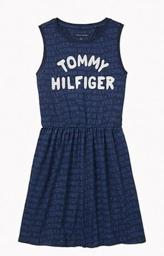 Vestido Tommy Hilfiger Logo Azul - TH8461 - Tamanho 4 - 5 anos