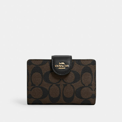 Carteira Coach Medium Corner Zip Wallet In Signature Canvas - BROWM/ Black