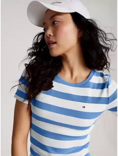Camiseta Feminina Tommy Hilfiger Striped Blue - TH1111 - Tamanho M na internet