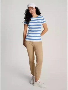 Camiseta Feminina Tommy Hilfiger Striped Blue - TH1111 - Tamanho G - Mimos de Orlando