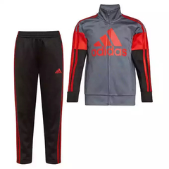 Conjunto Abrigo Adidas Preto/Vermelho/Cinza - A667 - Tamanho 6 anos