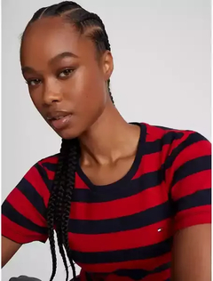 Camiseta Feminina Tommy Hilfiger Striped Blue/ Red- TH1112- Tamanho GG na internet