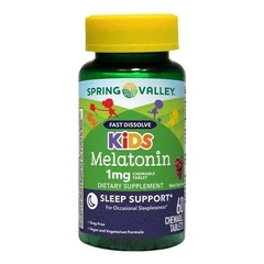 Spring Valley Fast Dissolve Kids Melatonina Cápsulas Mastigáveis, Sabor Uva, 1 Mg, 60 Unidades