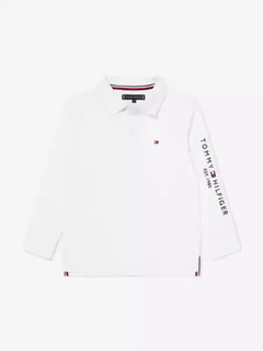 Camiseta Polo Tommy Hilfiger Manga Longa Branca - TH4545 - Tamanho 4 - 5 anos