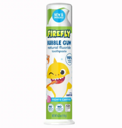 Pasta de dente com flúor natural anti-cárie Firefly Kids Baby Shark ADA aceita