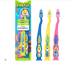 Firefly Baby Shark 3ct Value Pack Escovas de dentes com ventosa e tampa de escova