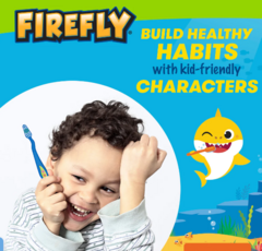 Firefly Baby Shark 3ct Value Pack Escovas de dentes com ventosa e tampa de escova na internet