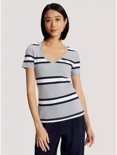 Camiseta Feminina Tommy Hilfiger Striped Grey - TH4577- Tamanho P
