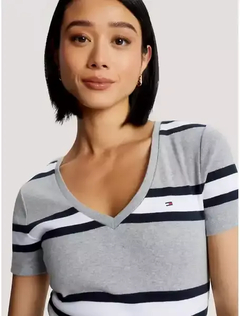 Camiseta Feminina Tommy Hilfiger Striped Grey - TH4577- Tamanho P na internet