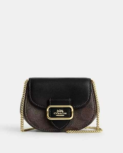 Bolsa Mini Morgan Card Case On A Chain In Blocked Signature Canvas Coach -Gold/Brown Black