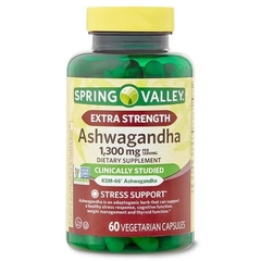Spring valley ashwagandha 1300mg com 60 cápsulas suplementos