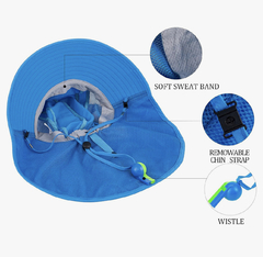 Chapéu Proteção Solar Dino Azul - Tamanho de 2 a 9 anos - FPS 50+ - Mimos de Orlando