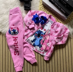 Conjunto Moletom Stitch 3 peças Rosa - Tamanho 4 anos