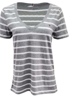 Camiseta Tommy Hilfiger Cinza Striped Branca - TH2239 - Tamanho P
