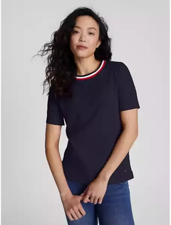 Camiseta Feminina Tommy Hilfiger Gola Detalhes Preta - TH1150 - Tamanho P