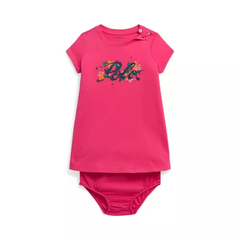 Vestido & Calcinha Ralph Lauren Logo Cotton Jersey Tee Dress & Bloomer - RL8770 - Tamanho 18 meses