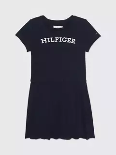 Vestido Tommy Hilfiger Azul Logo Rosa - TH625 - Tamanho 8 - 10 anos