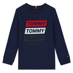 Camiseta Manga Longa Tommy Hilfiger Azul Marinho - TH9845 - Tamanho 4 - 5 anos