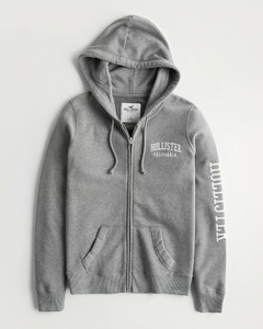 Moletom Hollister Fleece Zíper Feminino Cinza Califórnia - Tamanho G