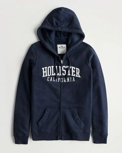 Moletom Hollister Fleece Zíper Feminino Azul Marinho Califórnia - Tamanho G