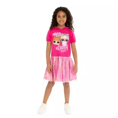 Vestido Tule Lol Rosa Capuz - Tamanho 7 - 8 anos