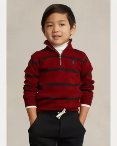 Pullover Ralph Lauren Striped Cotton Interlock Holiday Red/Polo Black - Tamanho 6 anos